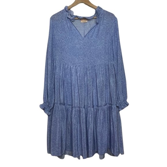 Rungolee Dresses & Skirts - RUNGOLEE | Long Sleeve Light Blue Peasant Dress Ruffled Leopard Print | Size S